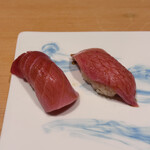 SUSHI BANYA KAI - 極上南鮪食べ比べ(中とろ、大とろ)