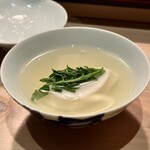 すし 良月 - タイの出汁（トラフグの白子、クレソン入り）