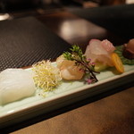 銀座 座屋 - 鰆の藁炙り 鮃とビタミン大根 伊勢海老の炙り アオリイカ 2015.2.1x