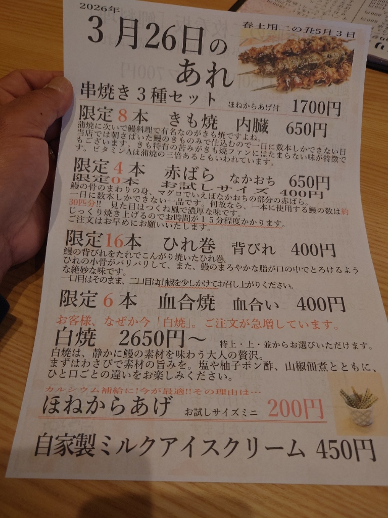 うなぎ 斎藤 メニュー