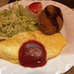 Teru - ある日のA定食「オムレツ&メンチカツ盛り合わせ定食」