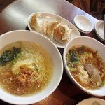 中華家庭料理 雲海 - 【2015年2月】セットの半ラーメン、セットの半台湾麺、餃子（300円）