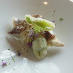 ポエシア - 天然鳴門鯛のポワレとリゾット　コンソメとわさびバターを添えて