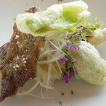 ポエシア - 天然鳴門鯛のポワレとリゾット　コンソメとわさびバターを添えて