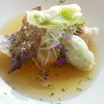 ポエシア - 天然鳴門鯛のポワレとリゾット　コンソメとわさびバターを添えて