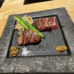 肉寿司 肉和食 KINTAN - 本日の黒毛和牛ステーキと旬の焼き野菜