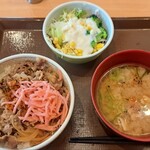 すき家 - 牛丼並盛、豚汁サラダセット