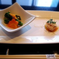 博多みやちく - 前菜は、菜の花とほたて