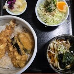 すみや庵 - 天丼(温うどん、サラダ、おしんこ付)2
