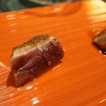 SALONE 2007 - 鴨、洋梨のモスタルダ 　ポレンタとゴルゴンソーラのソース 　ジュのソース