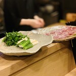 鴨蕎麦 尖 - ⑤【強肴：炊合せ】
月（の輪熊）鍋：食材