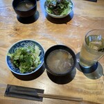 肉寿司 肉和食 KINTAN - セットのりんごドレッシングのサラダとスープとジャスミン茶
