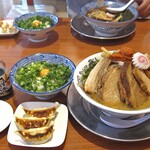 ちゃーしゅうや武蔵 - 料理写真:からし味噌ちゃーしゅうめん（からし味噌多目）＆ Ｃセット（ネギ玉めし＆３個餃子）