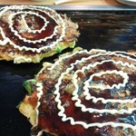 Okonomiyaki Chiyo - 豚イカミックス、ネギ玉+コンニャク+チーズ