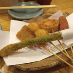 あじわいや げん - 2015.2. 串揚げ アスパラ、玉ねぎ、豚、レンコン、ウィンナー