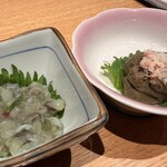 花ぶさ - たこのわさび漬け¥650-、かにみそ¥950-