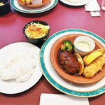 山惣 - 料理写真:ハンバーグ・エビフライ + ライス・サラダ