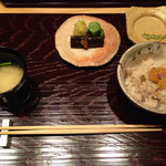 Kaiseki Okayama - ウドと雲丹ご飯、鯛のあら汁