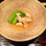 懐石 岡山 - 煮アナゴとアスパラ、筍の炊き合わせ