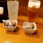 三代目まる天 - お通し400円はバイ貝　身も大きかったです。
