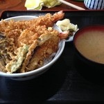 弓田食堂 - 天丼/味噌汁、お新香付き