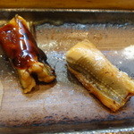 寿司栄 - 煮穴子の炙り、詰めと塩で