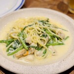 イタリアン食堂 MAS - ベビーホタテ・春菊・新玉ねぎのポタージュパスタ