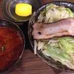 麺屋わっしょい - ナニワトモアレ 男の旨辛つけ麺〜焼豚炙りました〜（￥961）('14/9 裏メニュー)