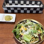 MARUZEN Cafe Nihonbashi ten - Pickles and salad from the set, with a request for a mill-equipped black pepper container.