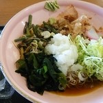 Tenten Shokudou - 山菜おろしそば（大盛）７１２円、天むすセット１６２円