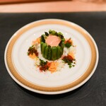 Ginza Ooishi - Asparagus from Sanuki, Kagawa, filled with Snow Crab and surrounded by Mimosa.