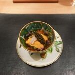 Ginza Ooishi - Cream of Cauliflower, Consommé Jelly, Aomori Prefecture Purple Sea Urchin, Akaza Shrimp, and Tenaga Shrimp with Osetra Caviar