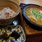 ランチの海鮮鍋　白味噌仕立てと十八穀米