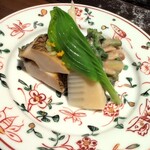 礒田 - うど菜の花香ばしい松の実和え　あわび新筍　うるい