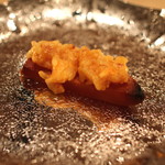 三谷 - 唐墨ステーキ 赤雲丹ご飯のせ　には、遊穂　純米　(2015/01)