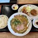 天下一品 - 料理写真:鶏ミンチカツ&こってり唐揚げ定食（こってりラーメン）