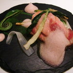 フロリレージュ - ビゴール豚のロースト（酔っていてバスク豚と間違えていた）。