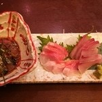 九州の地魚料理 侍 - 左から、ゴマ鯖、金目ダイ、ヒラマサ、タチウオ。タチウオの刺身初めて食べた、美味★