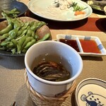 浜ふく - こちらがヒレ酒！　めちゃくちゃ香り高く、何度もつぎ酒しちゃいました！