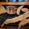 天ぷら定食 どこ - 第二陣の天ぷら。
いも、ささみ、穴子。
追加のキスとマイタケ。