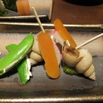 銀座 吉本 - スナップえんどうクリームチーズ・からすみ・ばい貝