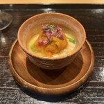 料理屋もり尋 - 貝出汁の冷製　生湯葉　雲丹