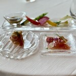 サーラ アマービレ - 季節野菜のバーニャカウダ／帆立貝とガスパチョの冷たいカペッリーニ／カルパッチョ