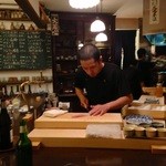 食堂 おがわ - かぶりつき席〜。