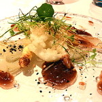 白魚とフランス産白アスパラ　イベリコ豚のソース