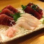 遊人 - 本日のお刺身3点盛(まぐろ,なめたガレイ,かつお)(15.2.27)