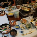 ニュー志良山荘 - 宴会に出た料理。美味しかった。特に白山牛のすき焼きは絶品