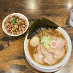 old school 中華そば Miya De La Soul - 特製中華ソバ¥1300、肉めし（小）¥250