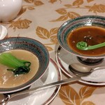 中国料理 景山 - 気仙沼産毛鹿鮫の尾びれの煮込み トリュフ味と白湯塩味の食べ比べ