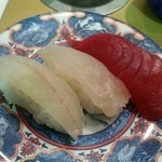 廻鮮寿司 塩釜港 - ３カン祭り（上マグロ、寒ダラ、寒ビラメ）３５０円